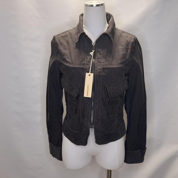 Diesel Jackets & Blazers - Diesel Jacket Womens Medium Gray Corduroy Full Zip Utility Pockets Short Fitted